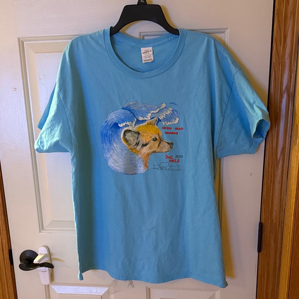 Hanes Light Blue Authentic T-Shirt Hilton head Humane dog walk 2023 Size XL